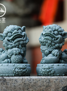 速发国潮文创桌面石狮子摆件一对青石砂对狮茶宠鱼缸造景装