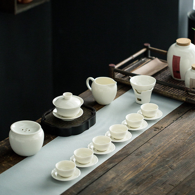 速发德化白瓷盖碗单个三才碗茶杯功夫茶具茶碗杯子大号家用泡茶器