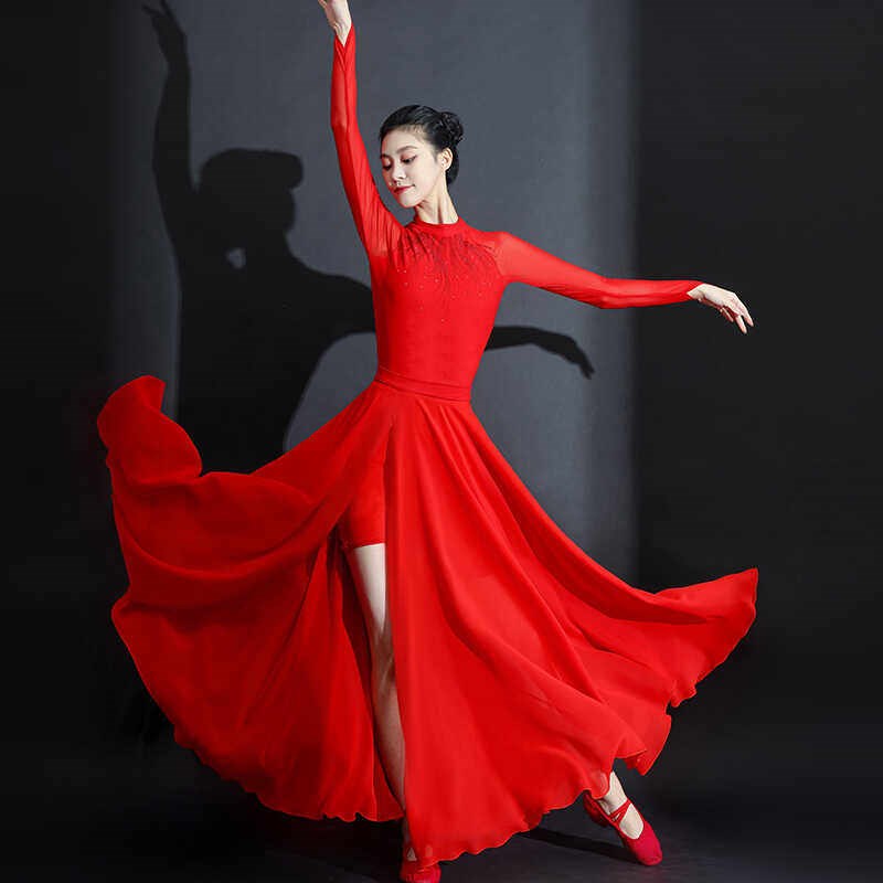 速发灯火里的中国舞蹈服现代舞飘逸红色大摆裙疆开场舞如愿演出服