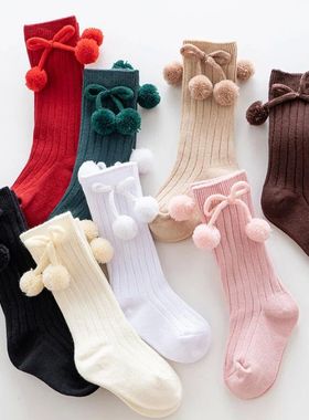 0-5Years Autumn Winter Girls Knee High Socks Cherry Ball Chr