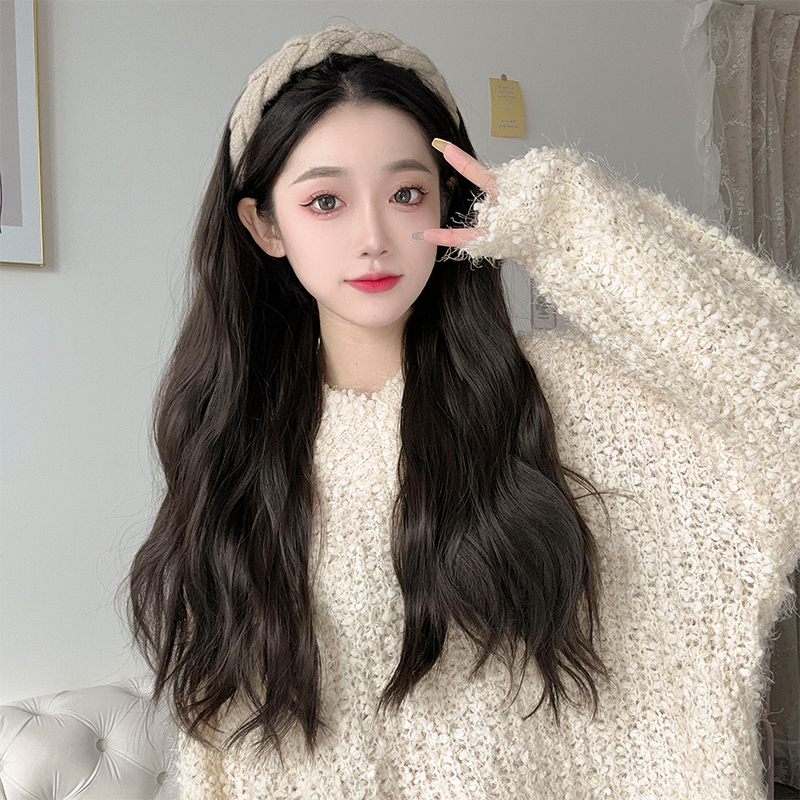 发箍假发女一体式网红假发女长发高颅顶仿真自然麻花接发片全头套