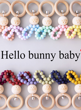 Wooden Baby Teethers Bunny Beech Wood Rattles Teething Roden