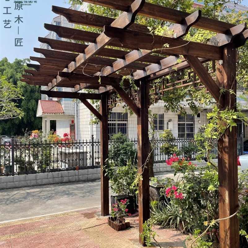 户外葡萄庭院防腐木单边爬藤阳台地板露碳化花架樟子松长廊葡萄架