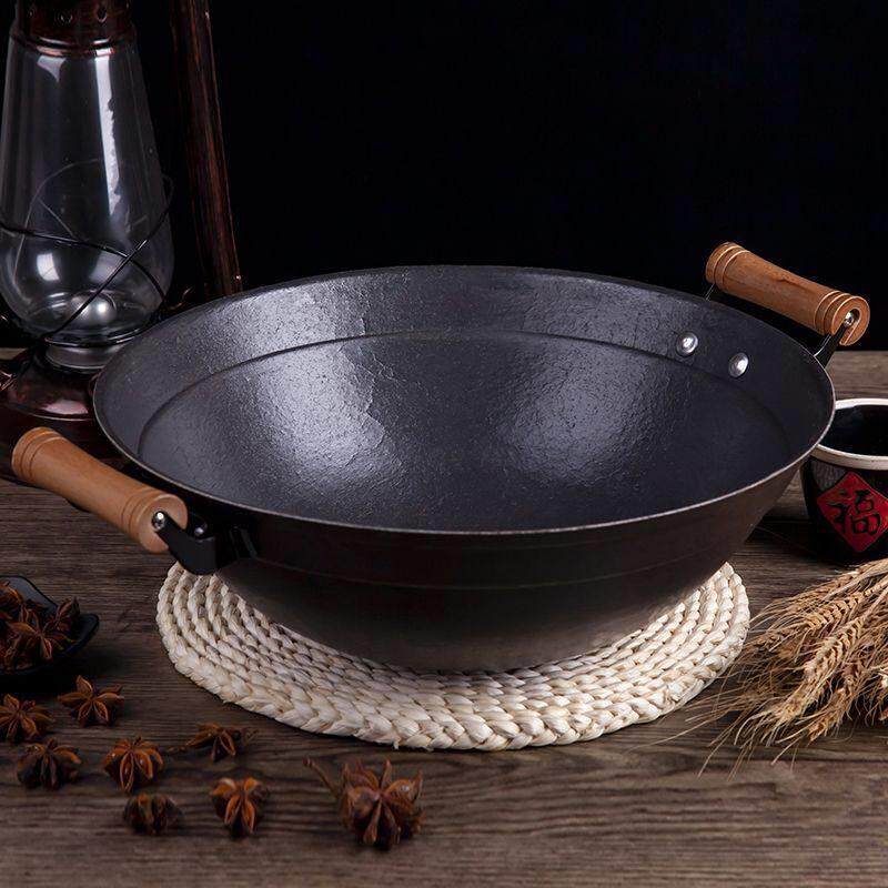 锅炒锅老式铁锅双耳铸铁瓦斯炉炒锅不沾锅涂层生铁厂