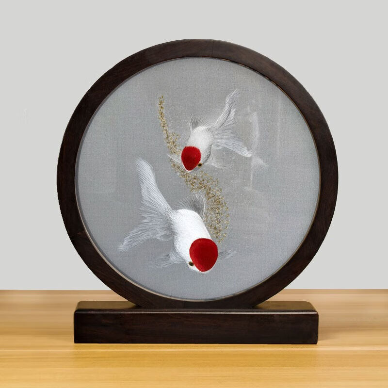 苏绣摆件苏绣摆件成品双面绣花屏风手工刺绣实木台博古架装饰中国