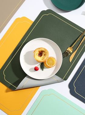 Nordic solid double-layer leather placemats heat-proof pads