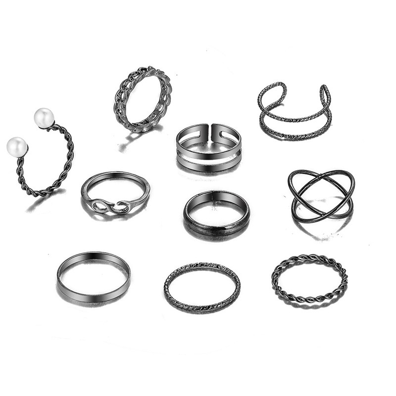 新品simple knuckle rings 10 pcs black joint ring set简约关节
