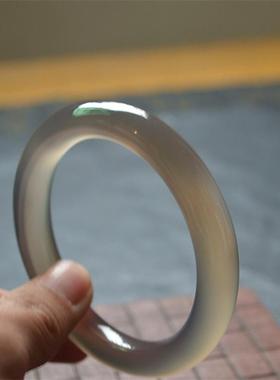 玛瑙手镯巴西原色灰紫玉髓圆条玉石气质镯子