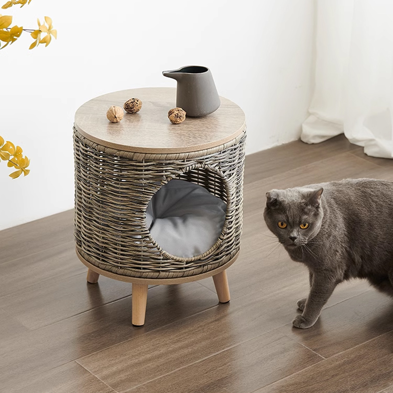 慢家居 pvc仿藤编猫窝户外阳台宠物藏身防雨狗窝四季猫咪房子边几
