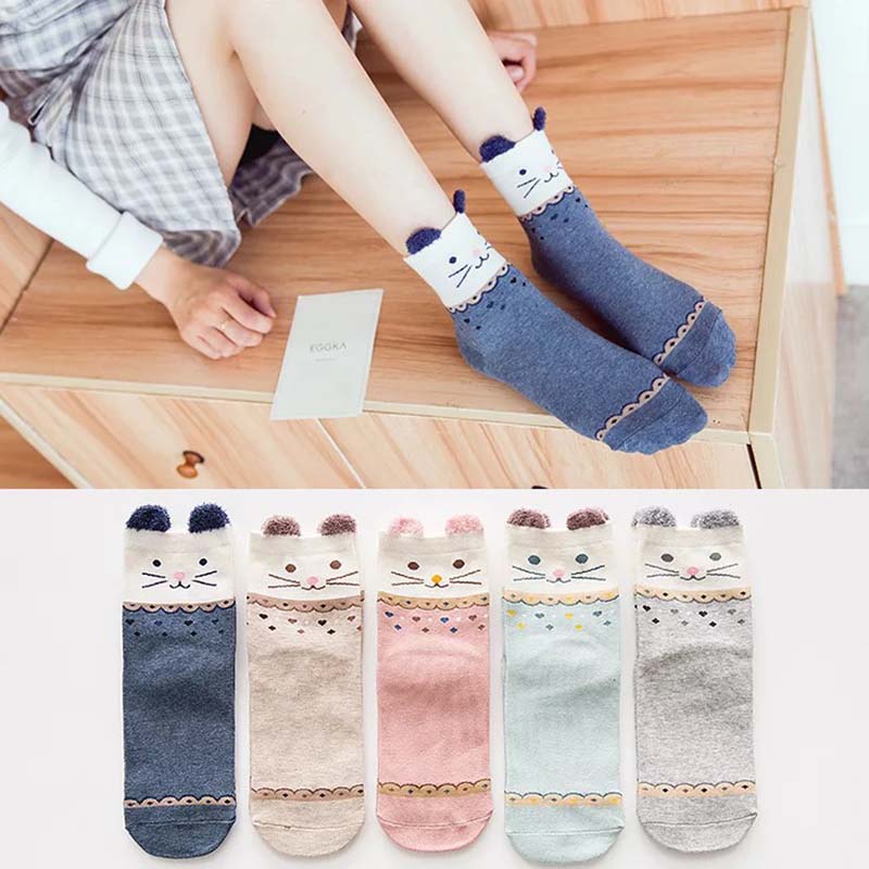 5 pairs lot pack women socks The New arrival Stereo ear cart