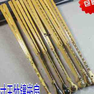 95文玩苏工扇面水磨玉竹梅妃白牛角棕竹镶嵌折扇子古风圆头花瓶