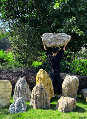 极速户外玻璃钢仿真假山雕塑现代简约石头流水墙造景园林景观楼盘