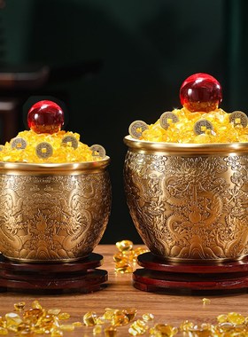 黄铜米缸五龙缸聚宝盆黄铜摆件客厅办公室柜台装饰品乔迁开业礼品