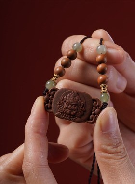 印度老山檀香黄财神吊坠老山檀黄财神牌搭配和田玉项链项饰品