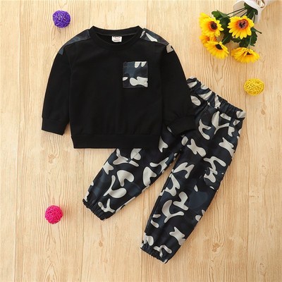 boys casual suit sweater camouflage pants two piece set