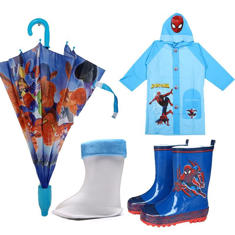 儿童雨鞋3-8岁蓝蜘蛛儿童雨衣雨鞋套装韩国幼儿园中大童男童雨伞