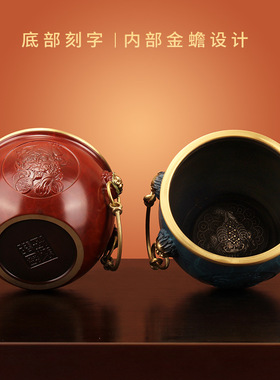 铜百福米缸招财聚宝盆貔貅麒麟摆件办公室工艺品装饰黄铜缸特大号