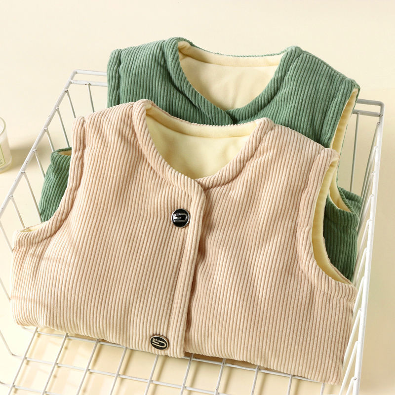 Cardigan Thicken Winter Boys Girls Vest Waistcoat Corduroy C