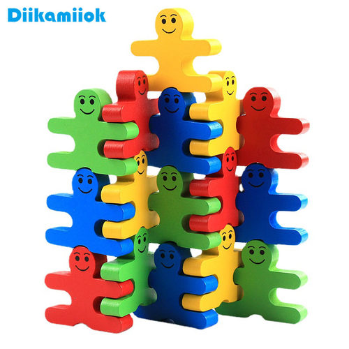 极速16pcs Rainbow Wooden Building Blocks Balance Thinking Tr