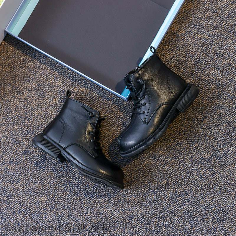 Girls Japanese leather short boots 2021 winter Plush warm