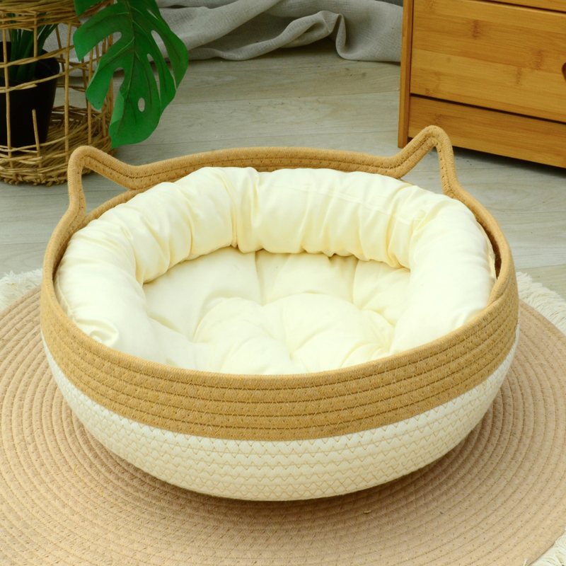 藤编猫窝编织藤编筐猫屋蒲草编四季通用夏天用的狗窝圆形夏季猫床