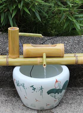 极速竹子流水器竹筒水缸过滤器养鱼缸自动太阳能水循环系统摆件