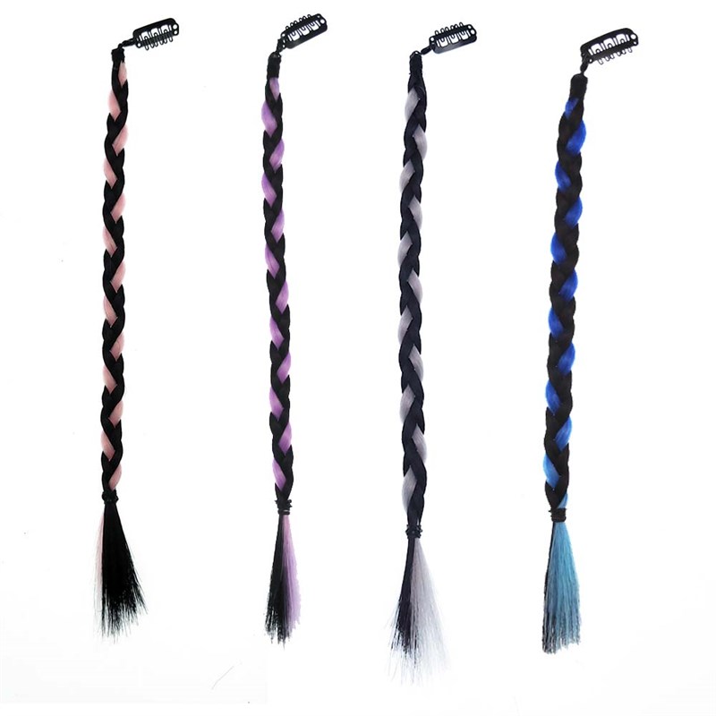 彩色挑染甜酷女孩女团辣妹 刘海脏辫小辫子假发夹 麻花三股辫发片