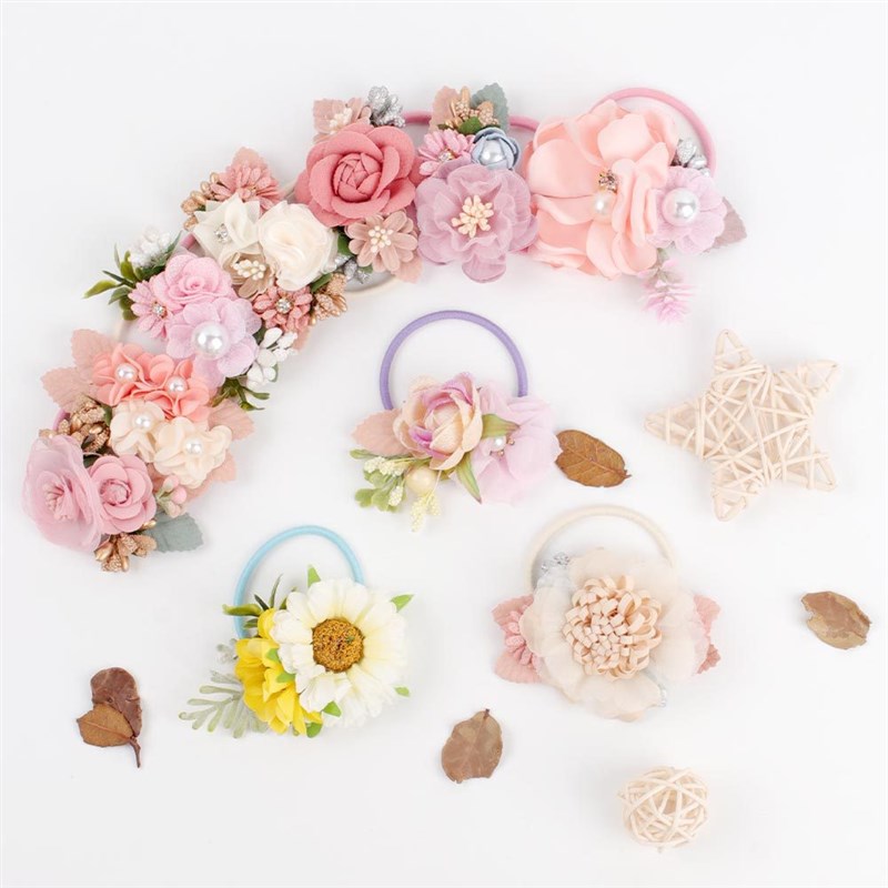 2Pcs Baby Flower Hair Ties  Sweet Artificial Floral Mesh Ros