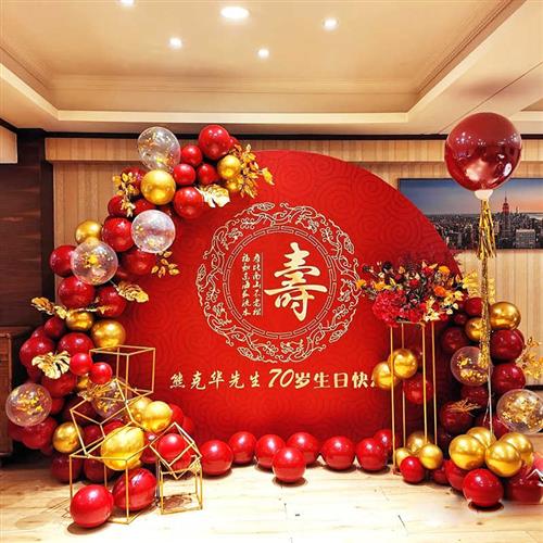 老人六十过寿生日寿宴装饰场景布置60岁妈妈大寿气球祝寿背景墙