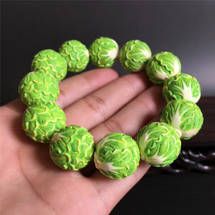 保真猛獁象牙制品金本白菜手串手工雕刻百财手錬男女文玩礼物