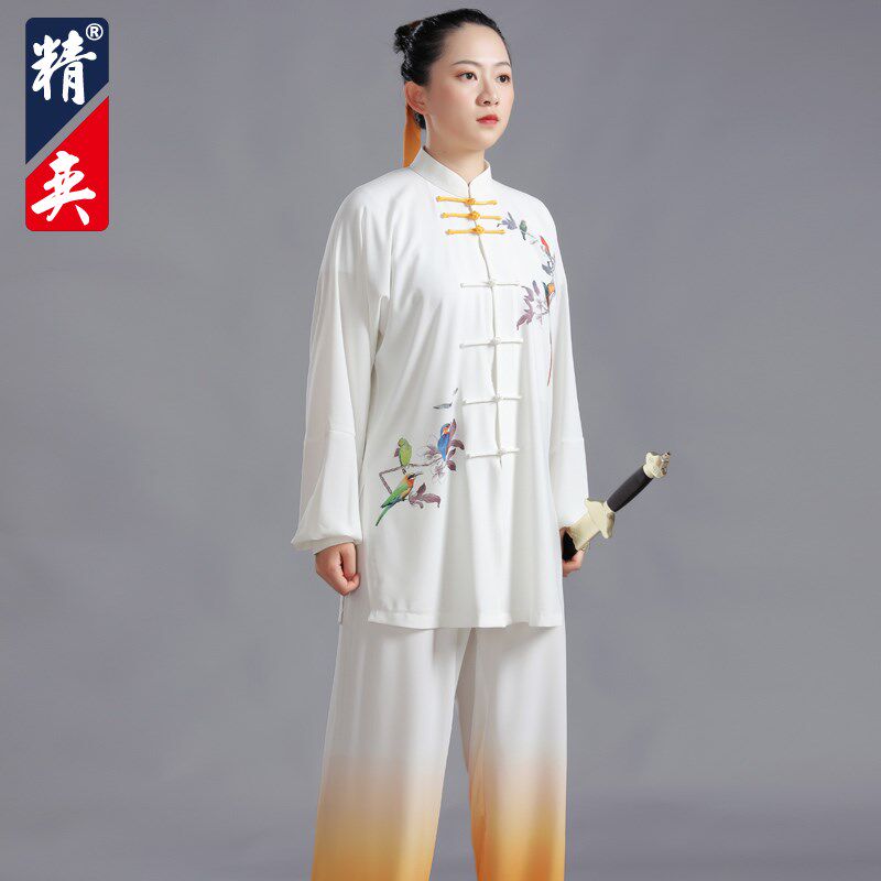 新品太极服女新款渐变翠鸟印花武术表演服男太极拳服练功服春秋季