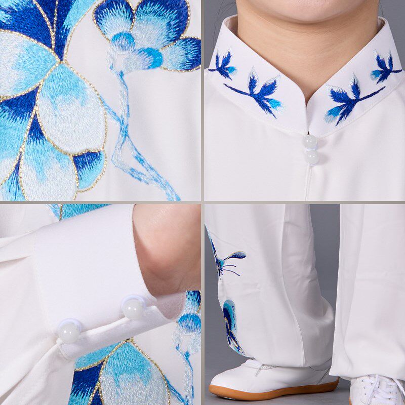 新品珍珠麻太极服女夏春秋花荫长表演服武术练功服太极男中国风武
