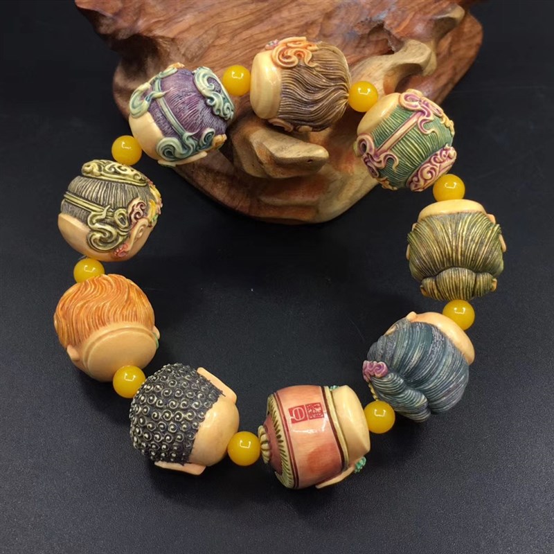 保真猛獁象牙制品白建峯大师纯手工雕刻密宗菩萨手串男士2.0