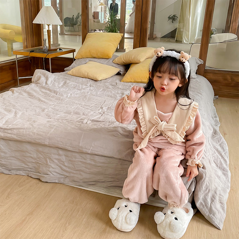 湖州佟佟服饰女童睡衣裤套组家居服春秋儿童居家服珊瑚绒宝宝童装