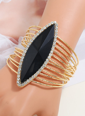 仿金手镯镶钻宝石手环不掉色 18K镀金多圈多环手饰 新娘饰品