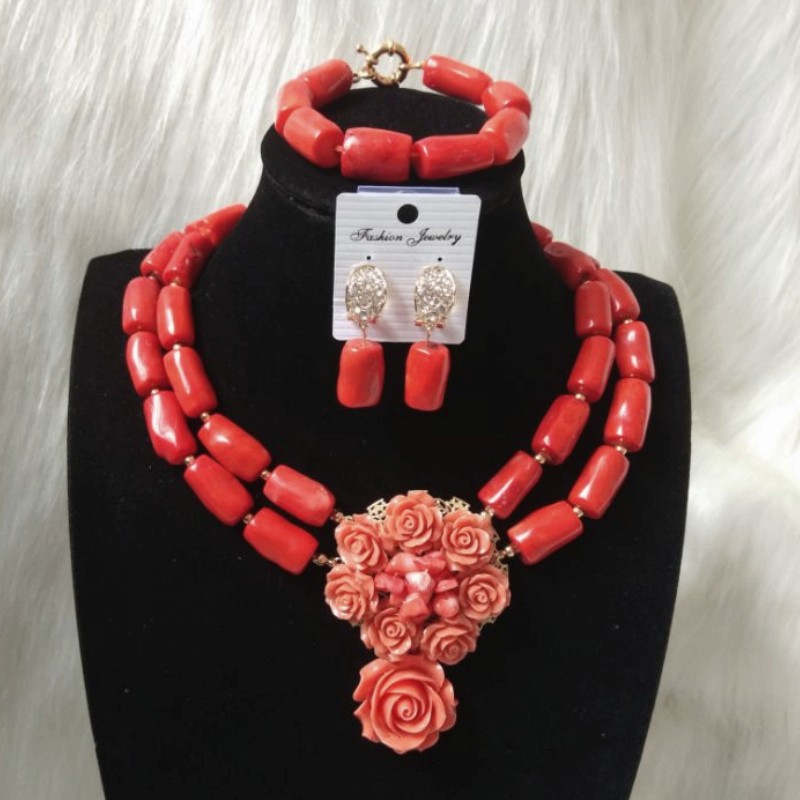 新品4UJewelry African Bridal Coral Jewelry Set 100% Orange O