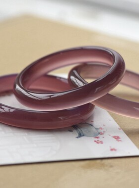 天然冰种帝王紫玉髓手镯女翡翠色玛瑙粗圆条美人镯葡萄紫扁条正镯