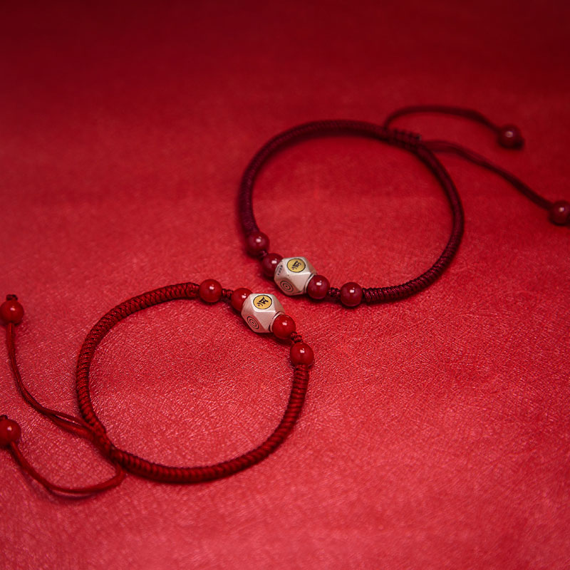 纯银本命年兔年手绳男朱砂本命佛转运珠编织绳手链女情侣红绳礼物