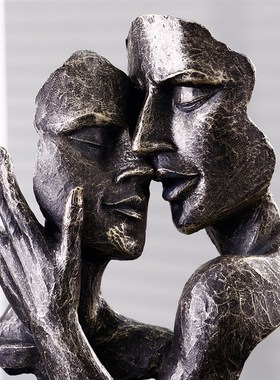 沉默是金抽象艺术人脸o树脂摆件创意复古人物家居客厅电视柜装饰