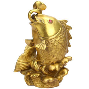 百财如意鱼c铜鲤鱼摆件铜鱼摆件 铜聚宝盆鱼 铜鱼龙门摆件年年有