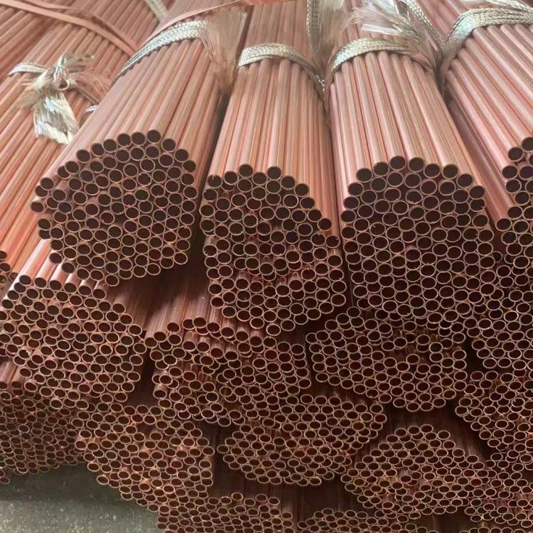 现货供应T2紫铜直管空调制冷铜管冷媒管R410a去磷无缝紫铜管