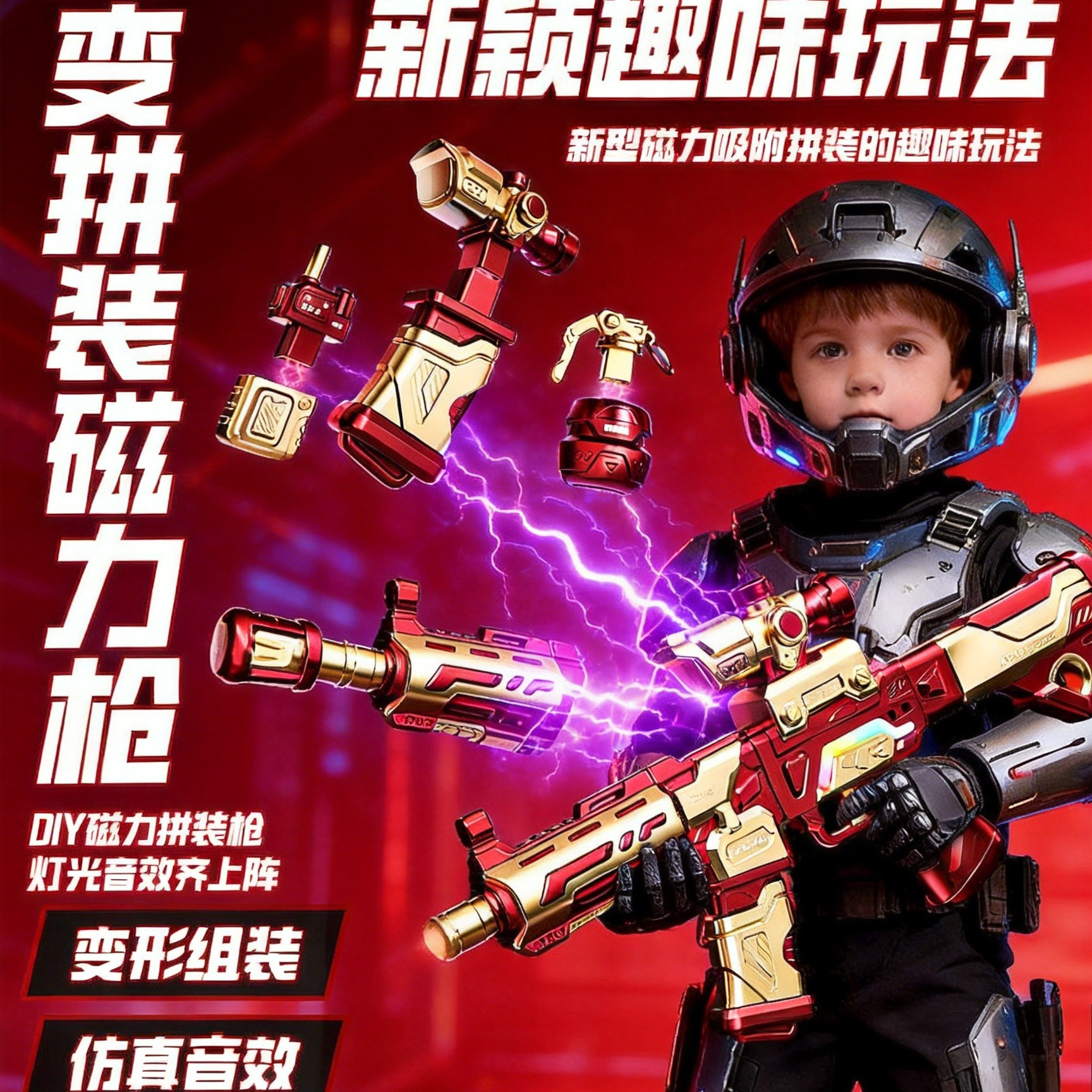 磁力拼接六一儿童节礼物男生枪玩具可拆卸组装模型益智男孩的宝藏