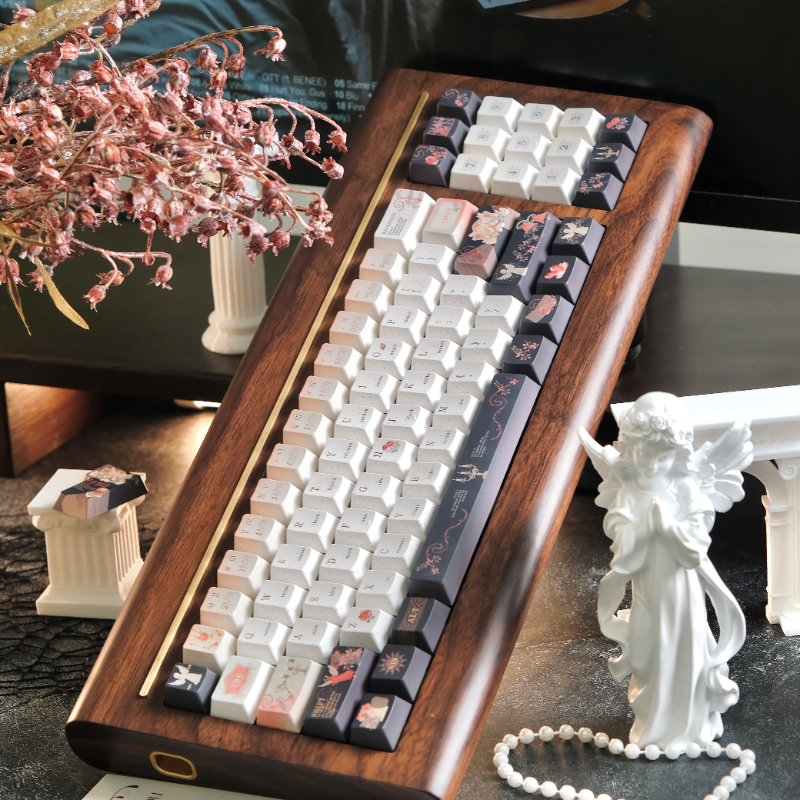 双生花键帽复古红黑可爱兔兔原厂机械键盘键帽