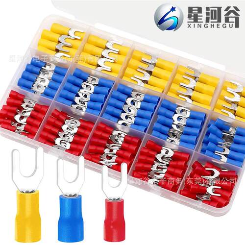 适配跨境245PCS盒装 SV1.25-5.5冷压预绝缘接线端子叉型U型压接端