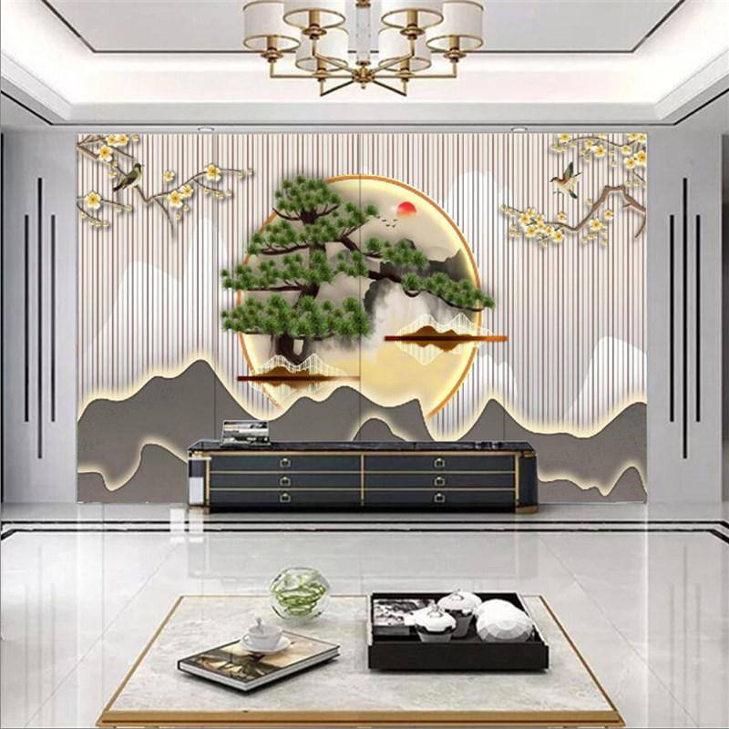 定制新中式背景墙软包硬包客厅电视沙发卧室床头装饰画刺绣壁画图片