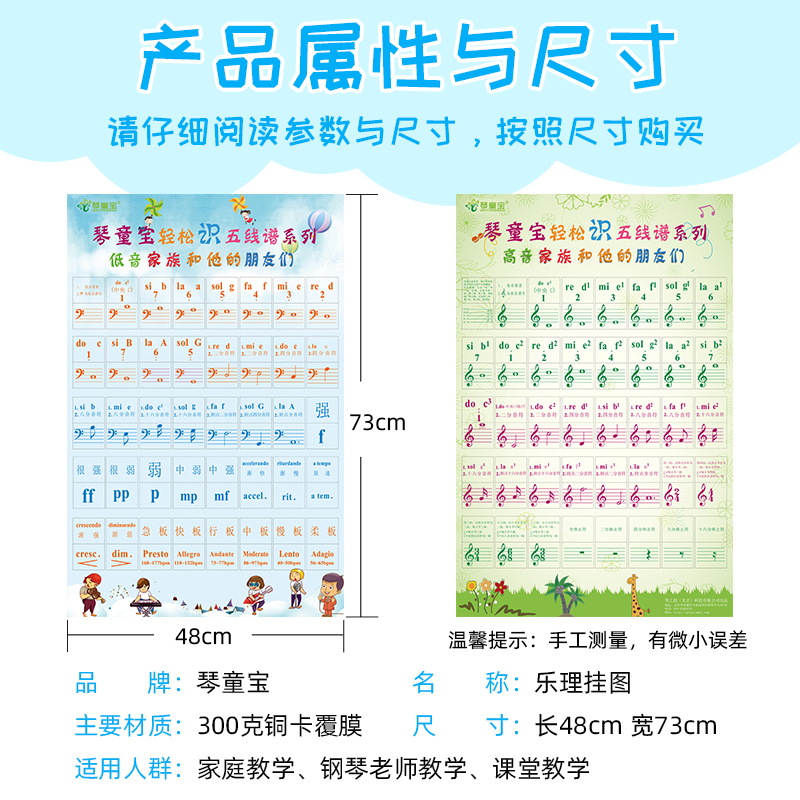 钢琴电子琴五线谱识谱学习乐理知识认音儿童初学用挂图墙贴乐理表