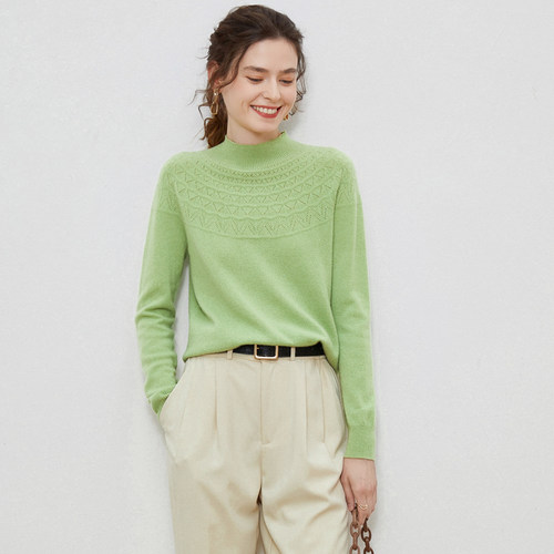 PSQUEEN 镂空半高羊毛衫 一线成衣 轻盈柔软 舒适透气 温暖贴身