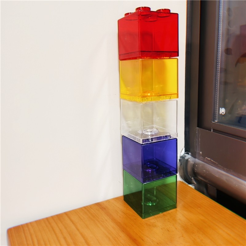 可爱积木造型~家居装饰红黄蓝绿透明塑料硬币存钱筒存钱罐零钱罐