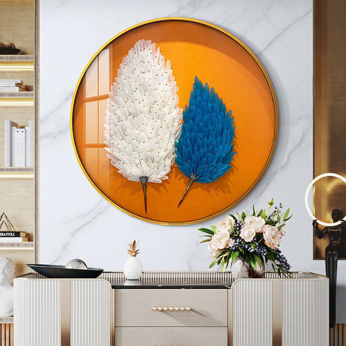 极速新款客厅装饰画真羽毛圆形玄关电表箱饭厅过道墙面壁挂画网红