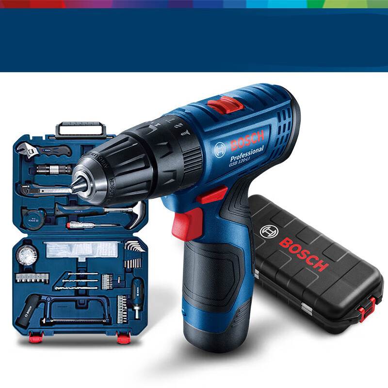 锂电钻冲击钻手电筒转钻电动螺丝起子手动工具套装GSB120 108件套